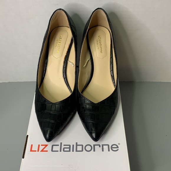 Black Liz Claiborne Haslett Memory Foam Pointed Toe Block Heel Pump 7 Workwear - Picture 3 of 12